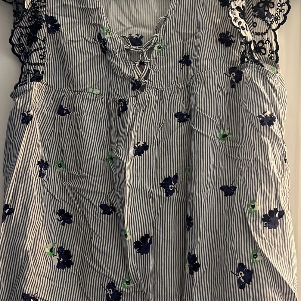 Floral Striped Lace-Trimmed Top